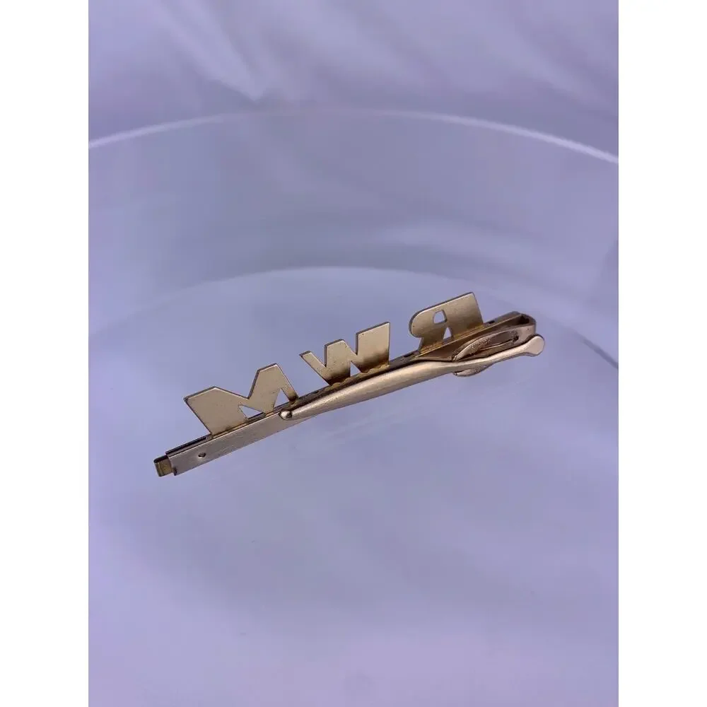 R W M Initial Gold Tone Tie Clip Bar Monogram Large Mid Century Block Vintage